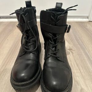 Zara kids Black Leather Lace-Up Boots